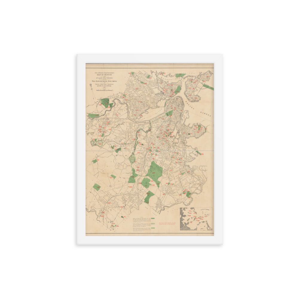 Map of Historic Boston, MA: 1886 Framed poster