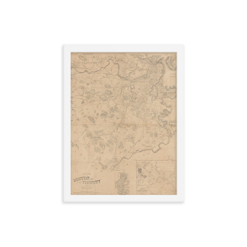 Map of Historic Boston, MA: 1868 Framed poster