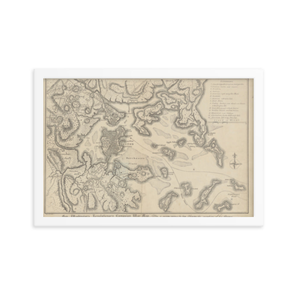 General Washington's Revolutionary Campaign War Map: Defending Boston, 1776 Framed Poster