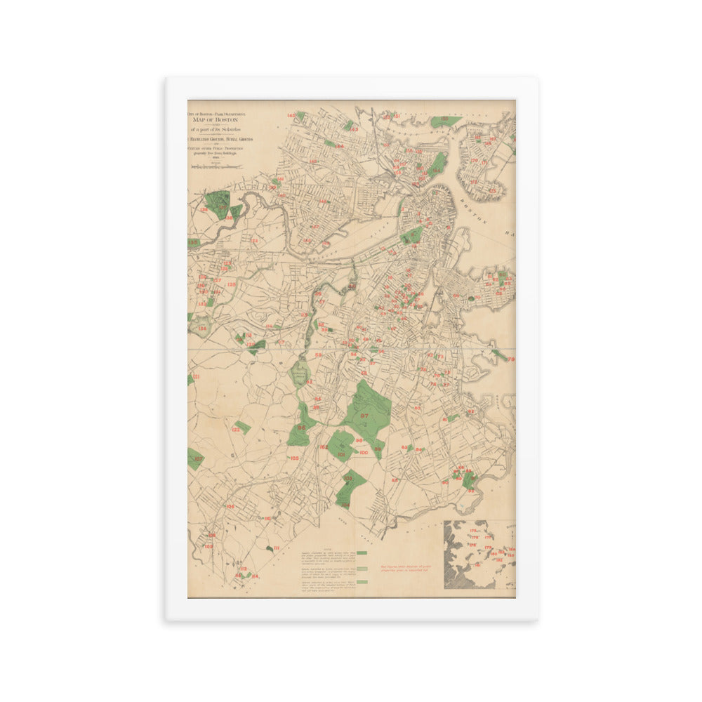 Map of Historic Boston, MA: 1886 Framed poster