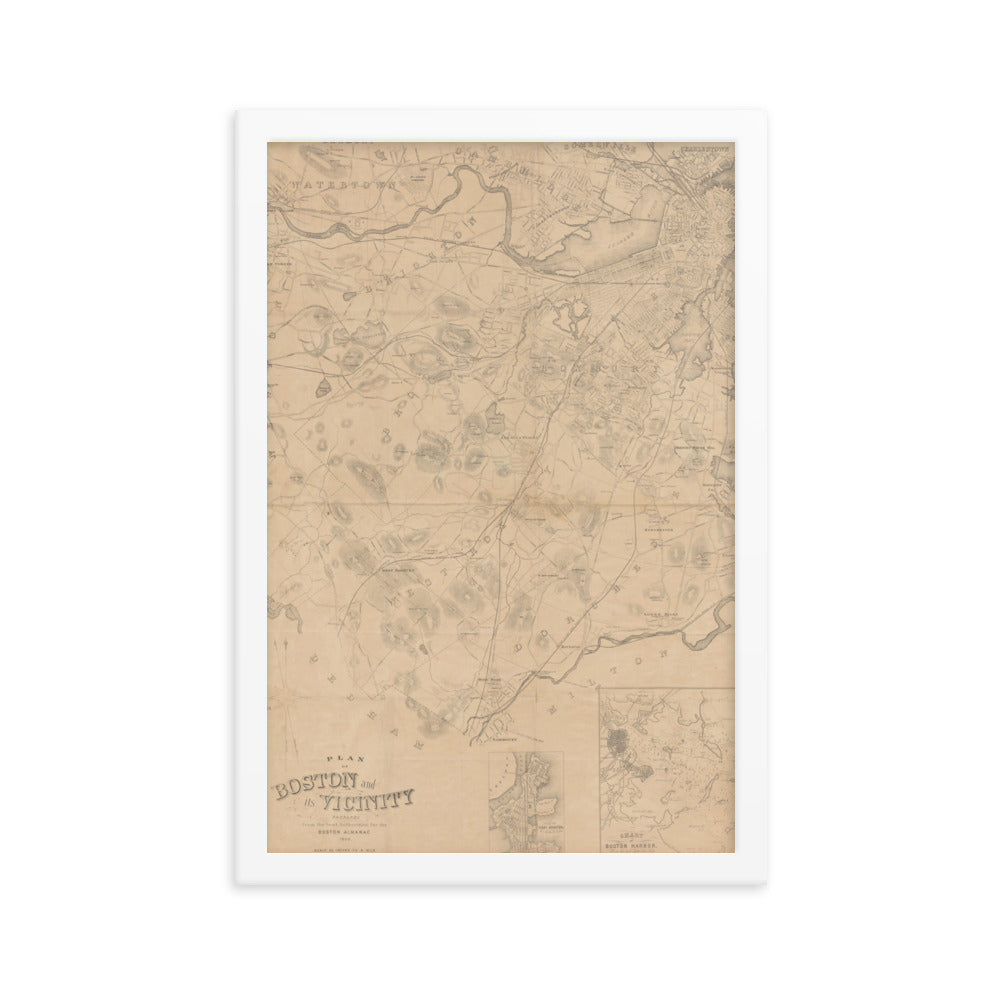 Map of Historic Boston, MA: 1868 Framed poster