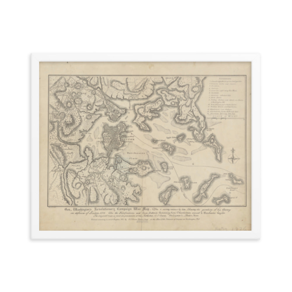 General Washington's Revolutionary Campaign War Map: Defending Boston, 1776 Framed Poster