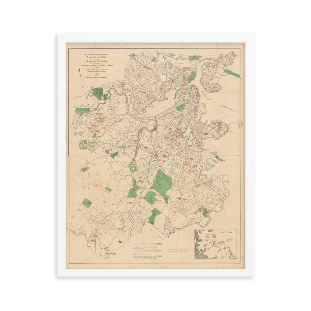 Map of Historic Boston, MA: 1886 Framed poster