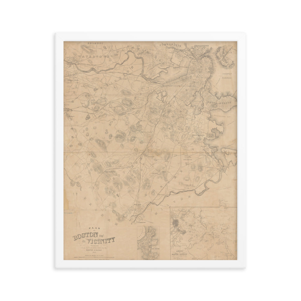 Map of Historic Boston, MA: 1868 Framed poster