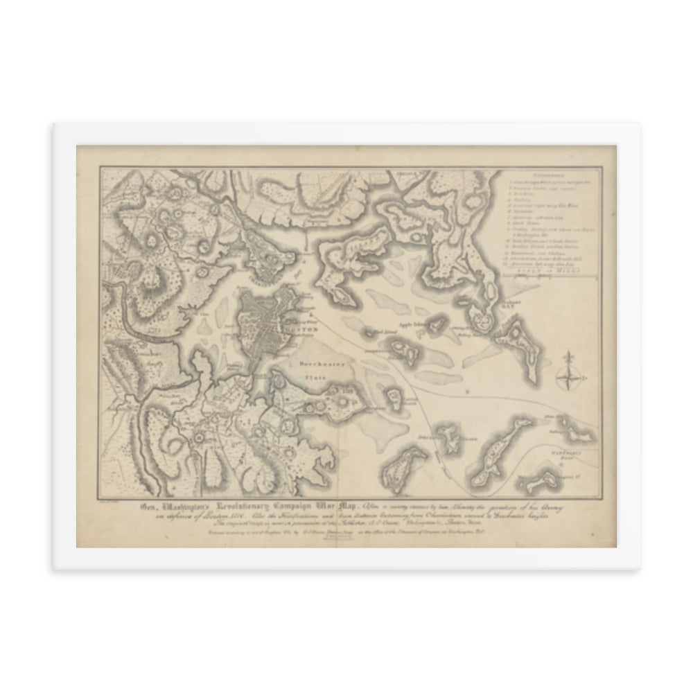 General Washington's Revolutionary Campaign War Map: Defending Boston, 1776 Framed Poster