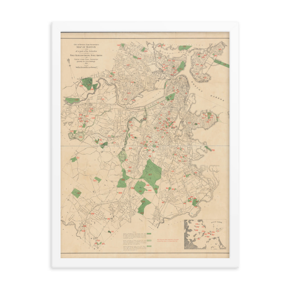 Map of Historic Boston, MA: 1886 Framed poster