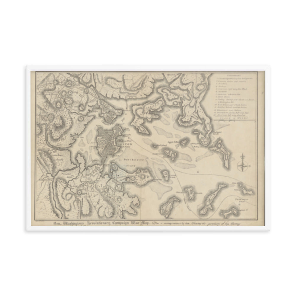 General Washington's Revolutionary Campaign War Map: Defending Boston, 1776 Framed Poster