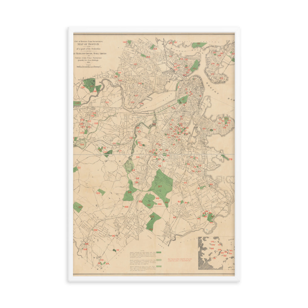 Map of Historic Boston, MA: 1886 Framed poster