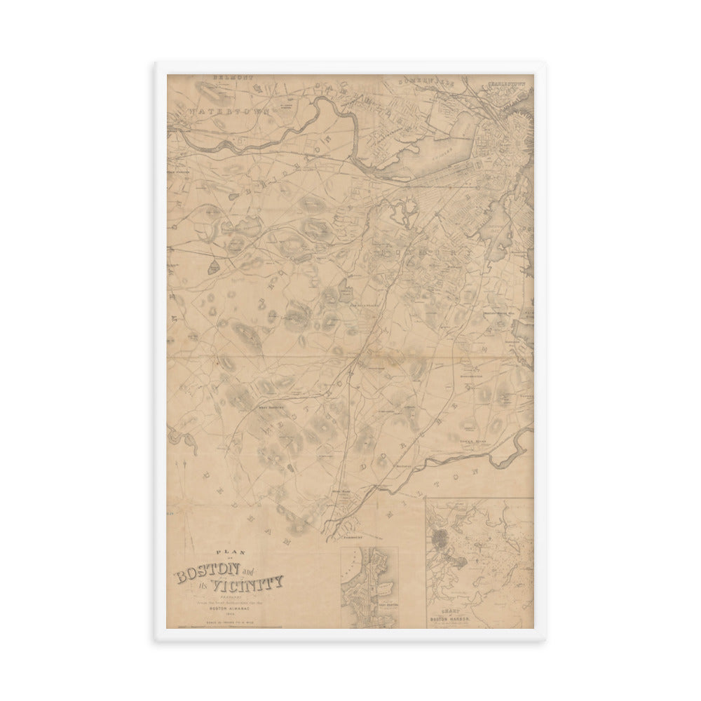 Map of Historic Boston, MA: 1868 Framed poster