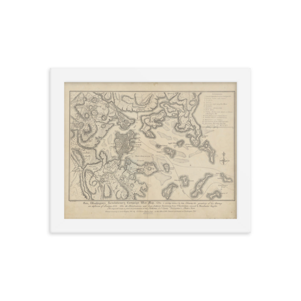 General Washington's Revolutionary Campaign War Map: Defending Boston, 1776 Framed Poster