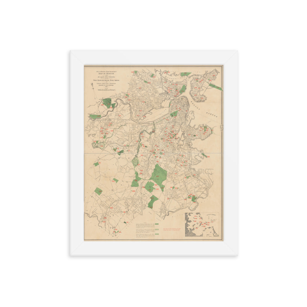 Map of Historic Boston, MA: 1886 Framed poster