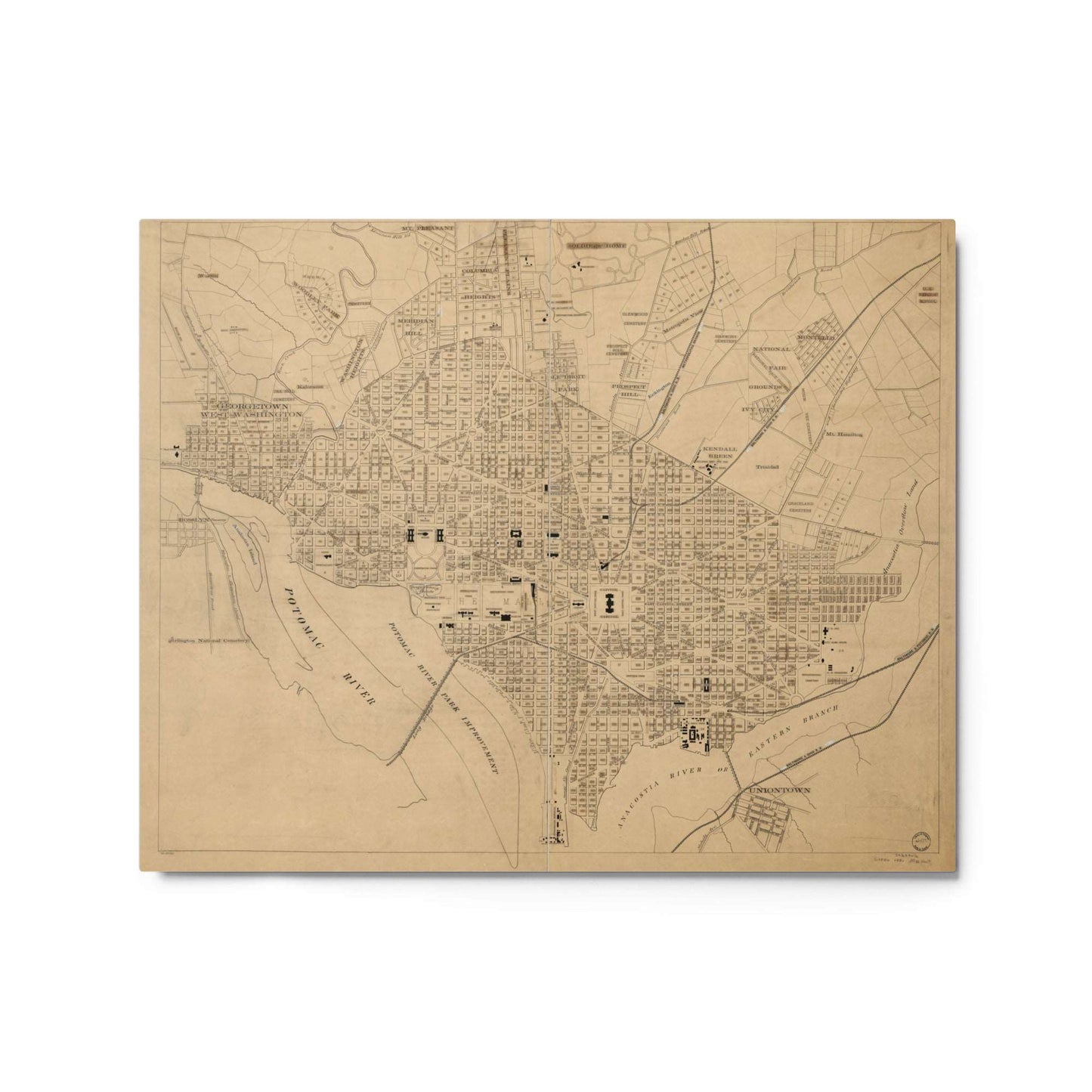 Map of Washington DC, 1886, Metal Print