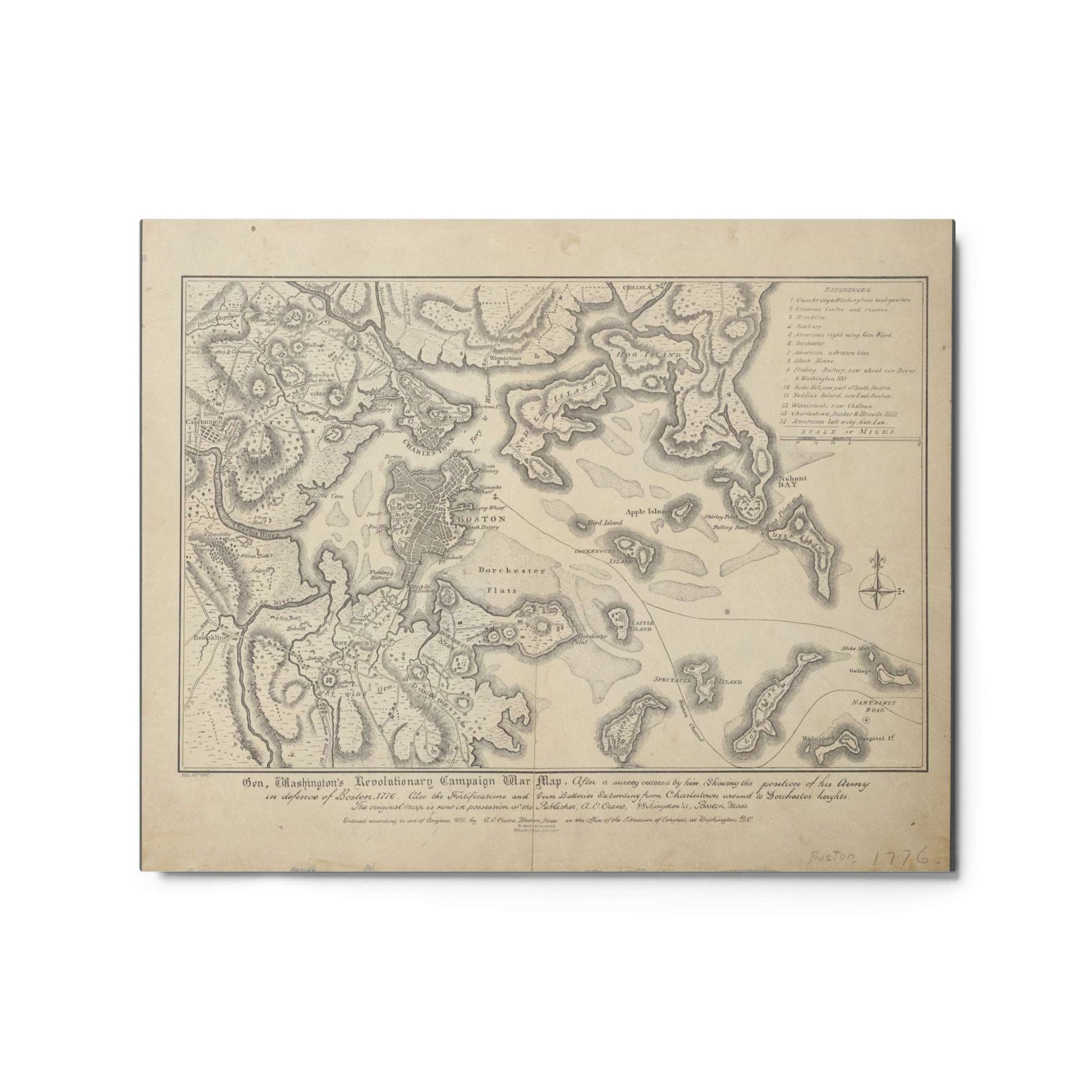 General Washington's Revolutionary Campaign War Map: Defending Boston, 1776 Metal Print