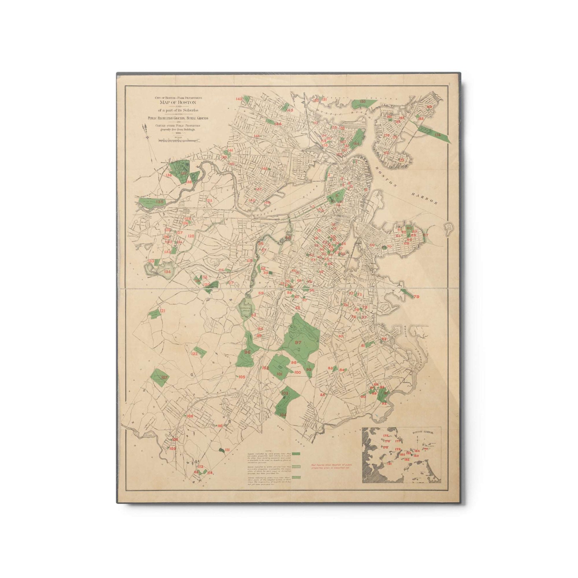 Map of Historic Boston, MA: 1886 Metal Print