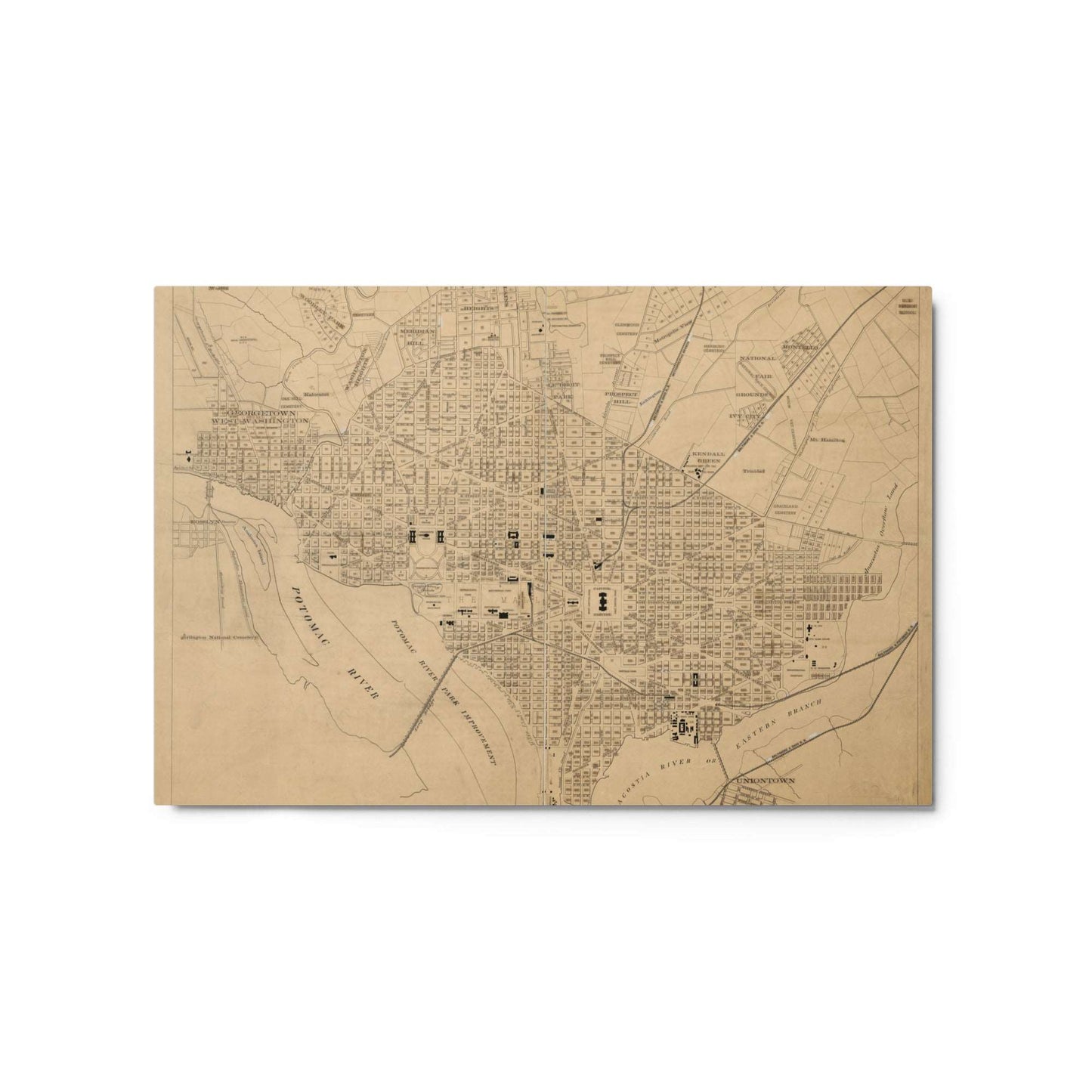 Map of Washington DC, 1886, Metal Print