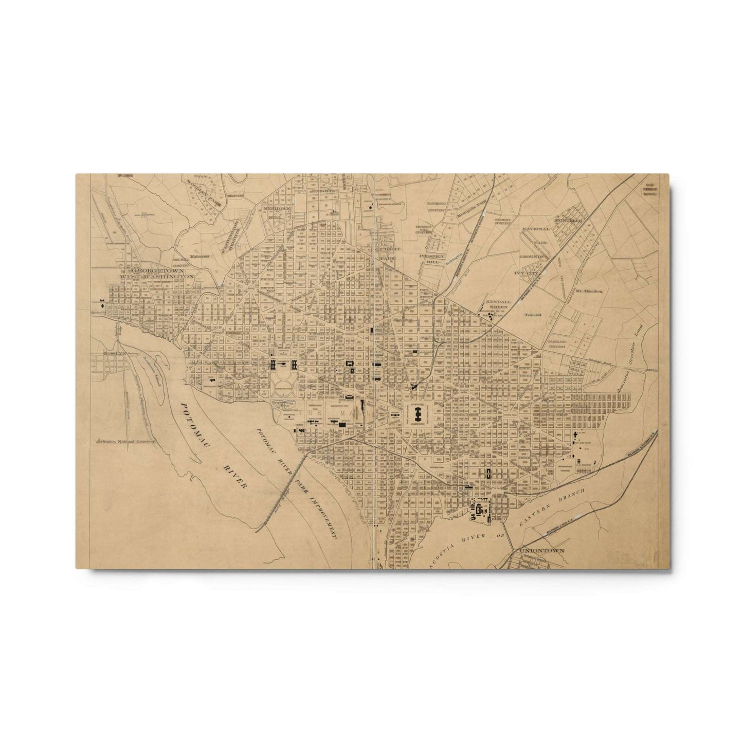 Map of Washington DC, 1886, Metal Print