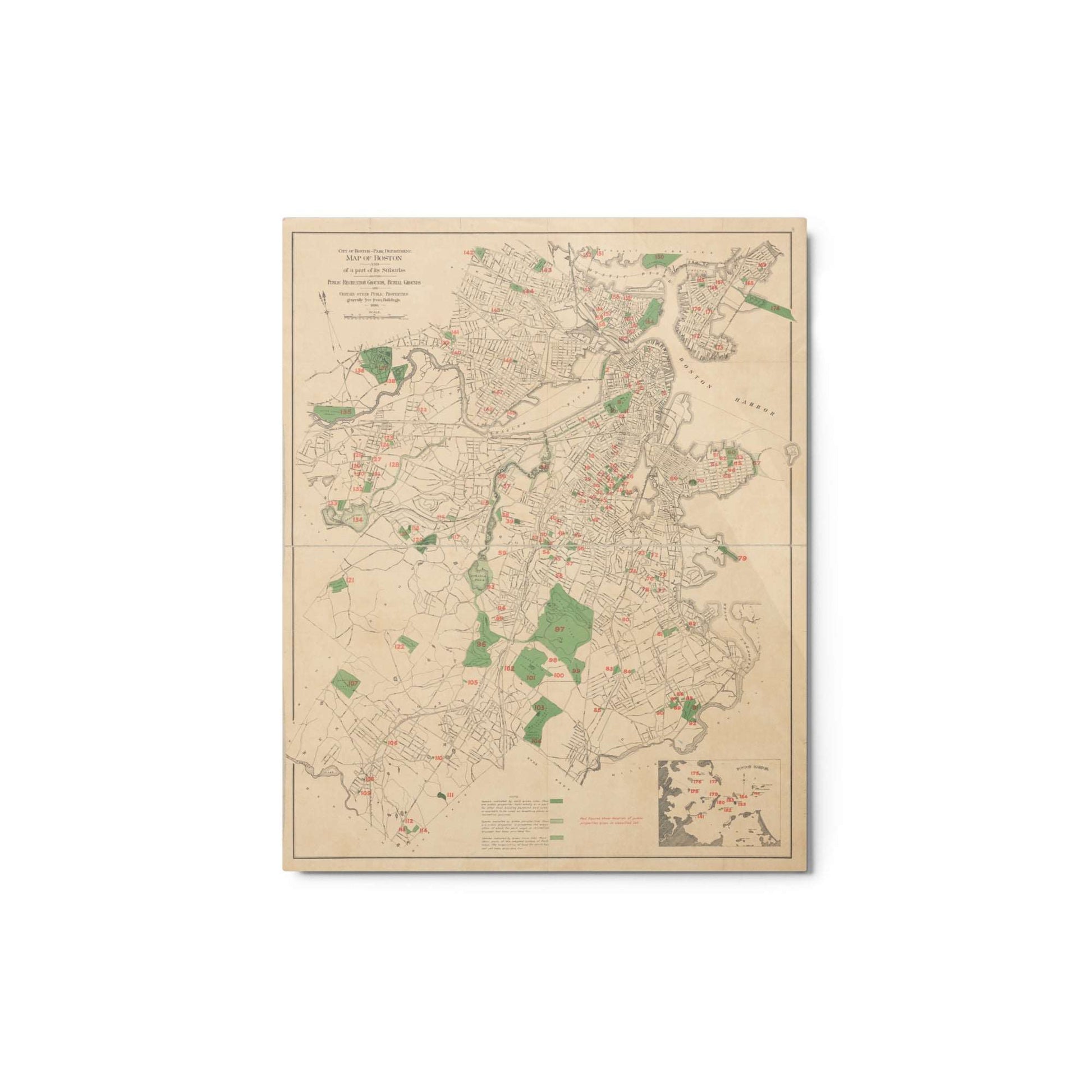 Map of Historic Boston, MA: 1886 Metal Print